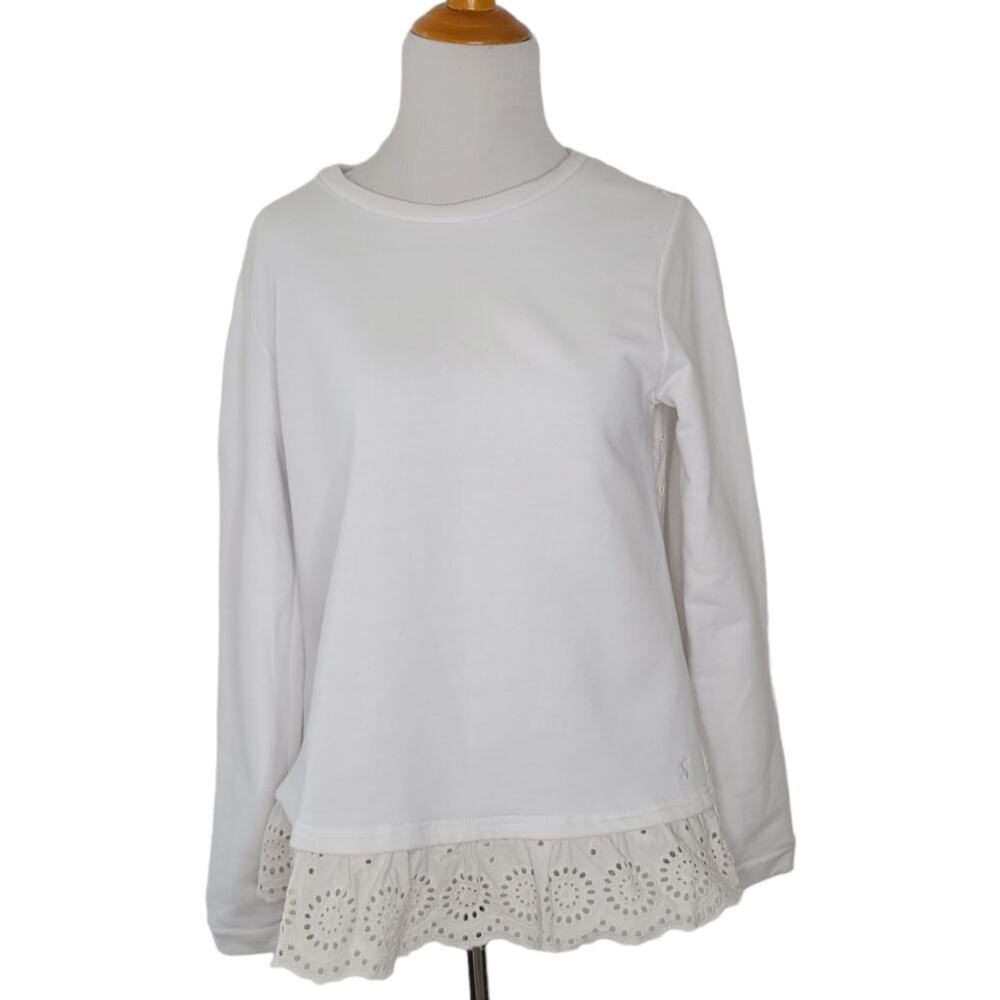 Joules Giselle Cottage Sweatshirt Eyelet Scalloped Spring White Cotton Women 4